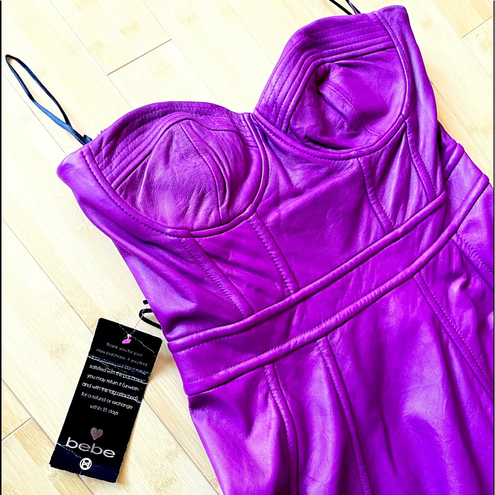 Stunning never worn (tags still on dress) genuine purple leather dress.